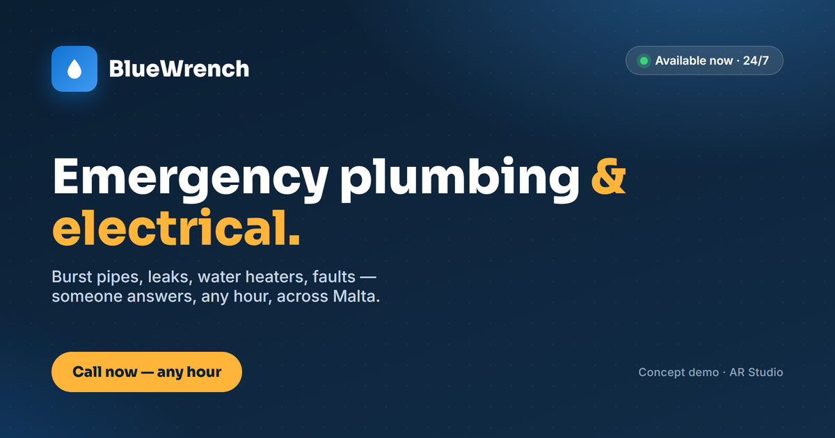 BlueWrench, a trade-services website built by Ċawla Studio